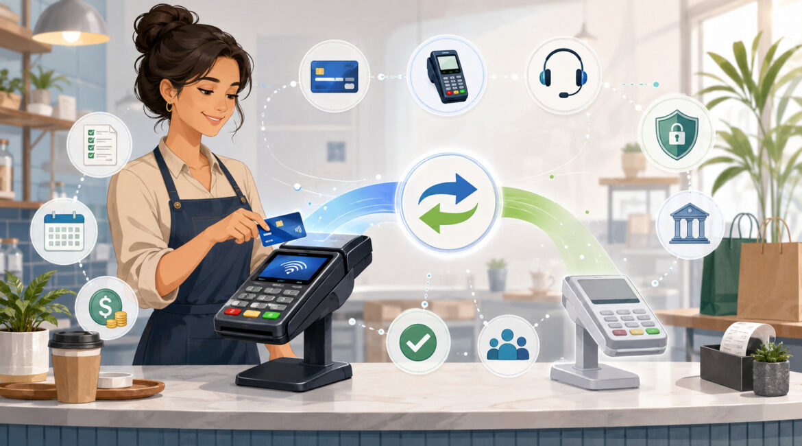 Business owner switching merchant service providers smoothly