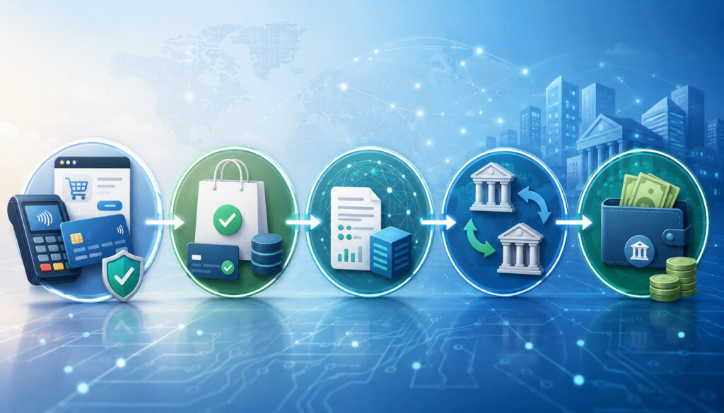 Payment processing flow from authorization to funding