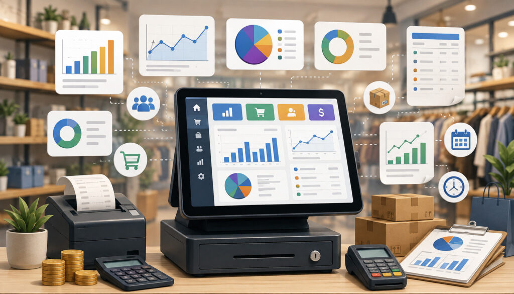 POS system dashboard displaying essential business reports and sales analytics