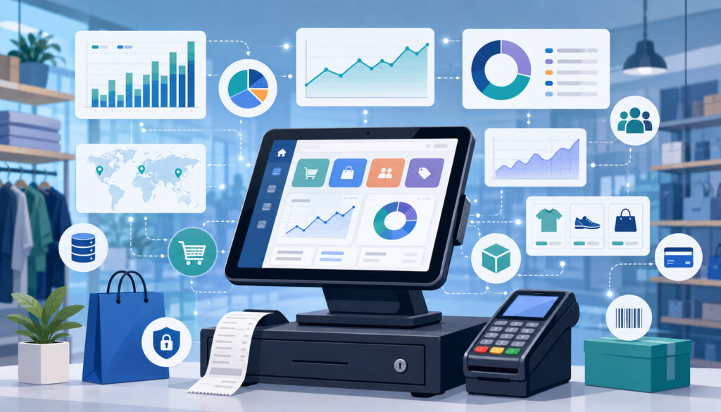 POS reporting and analytics dashboard with sales, inventory, and payment insights