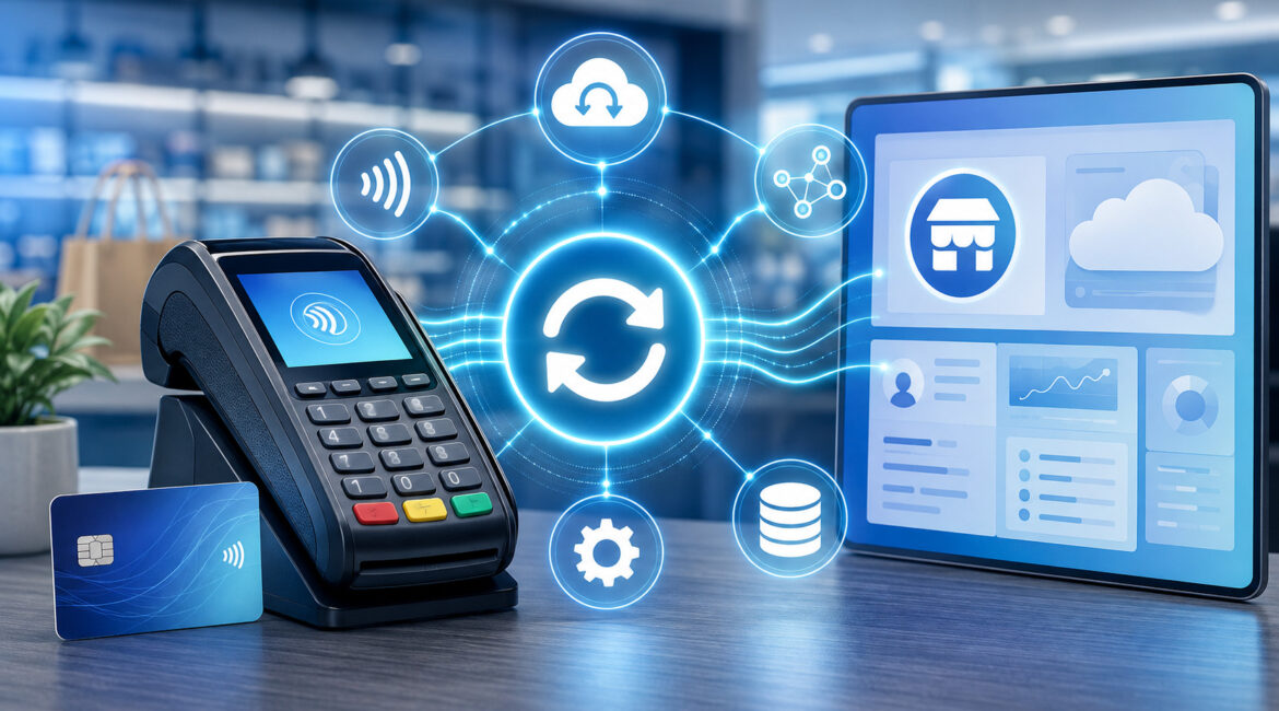 Payment terminal syncing with merchant account system and cloud network